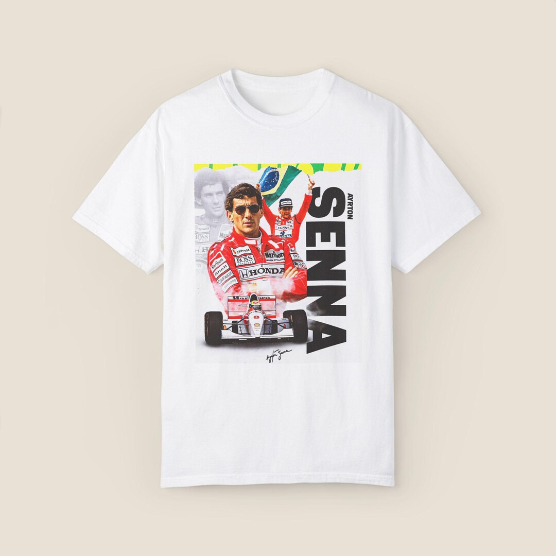 Ayrton Senna F1 Fan Art Graphic Tee - 100% Cotton Unisex Shirt (Gildan 5000) Made In USA - View #4