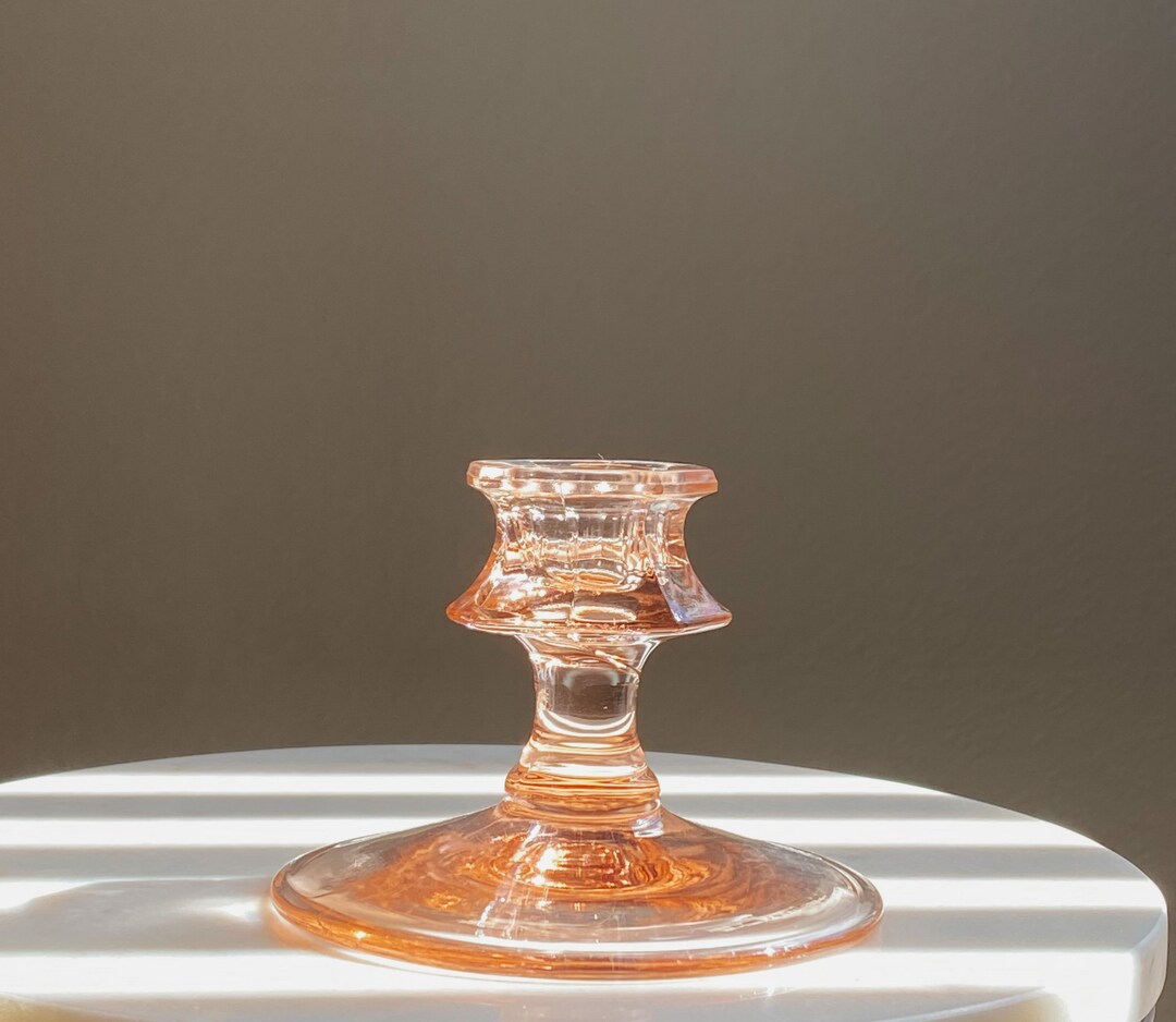 Vintage Pink Depression Glass Candlestick Etsy