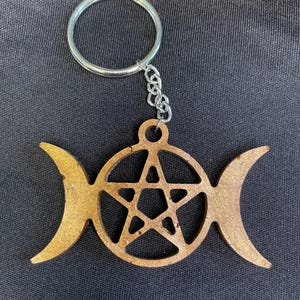 Triple Moon Pentagram Keychain | Triple Goddess Moon | Pentragram Keychain | Wiccan Keychain