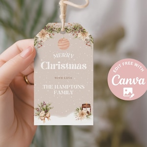 Editable Neutral Merry Christmas Gift Tag Printable Christmas Gift Tag Boho Holiday Party Favor Tag Christmas Gift Tag Download holiday tag