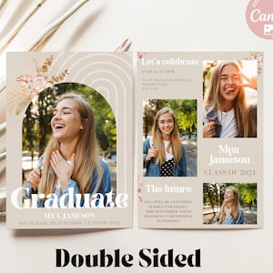 Editable Minimalist Boho Graduation Invitation Graduation Party Invitation Template Grad party Boho Graduation Announcement Digital download