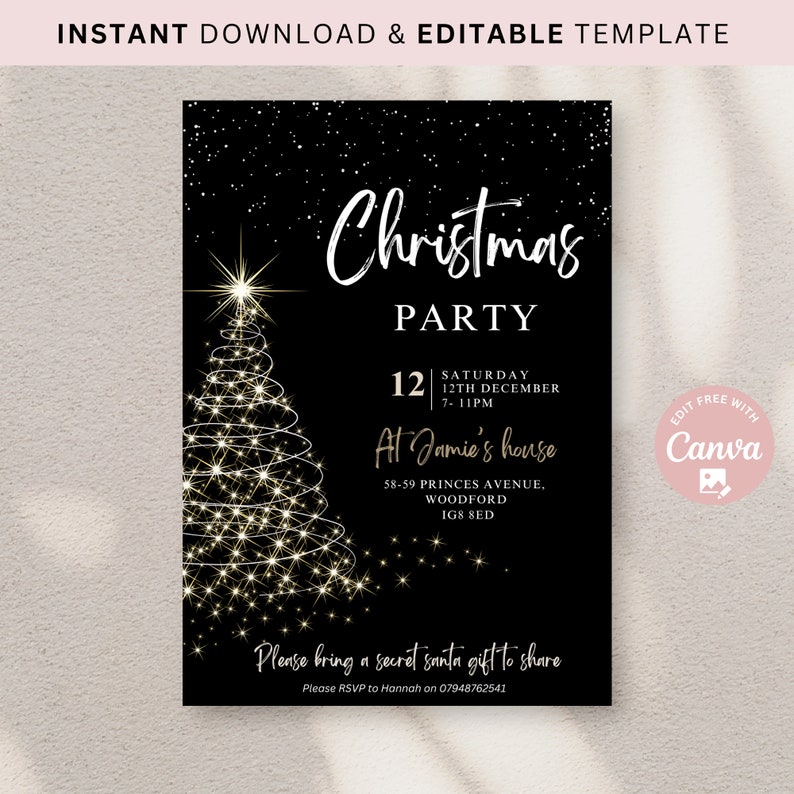 Editable Christmas Party Invitation Christmas Black Party - Etsy