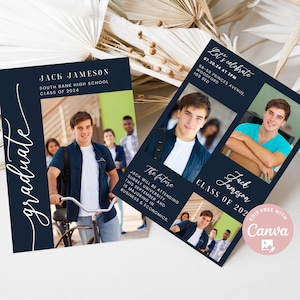 Editable Boys Graduation Invitation 2024 Modern Graduation Announcement Senior High school Graduation Party, Class of 2024 Graduation Invite