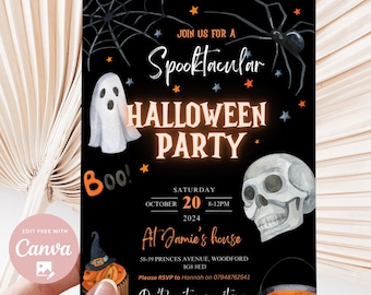 Bearbeitbare Halloween-Einladung, schwarze Halloween-Party-Einladung, Spooktacular Halloween-Party-Einladung, Halloween laden digitaler Download ein