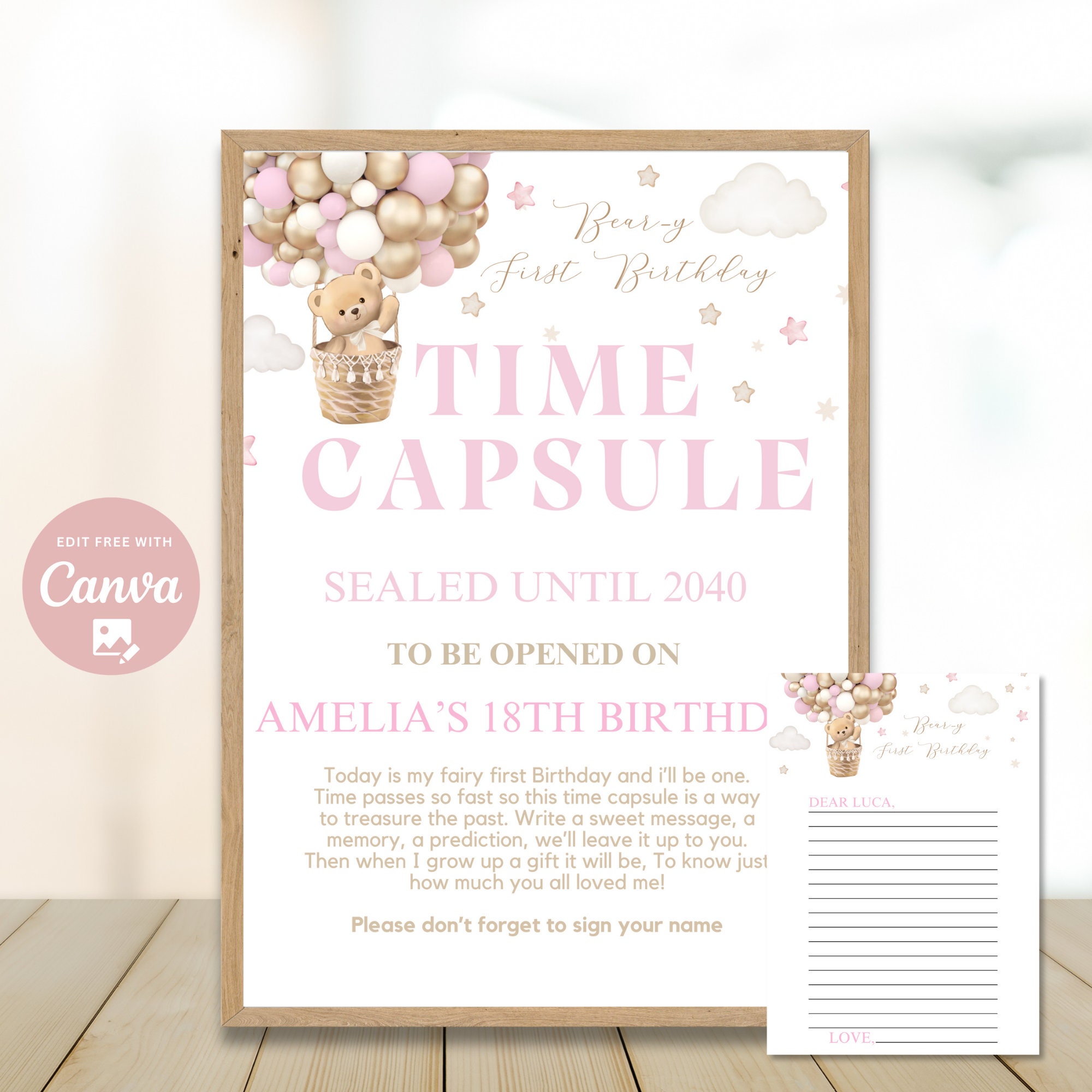 Editable 1st Birthday Bear Time Capsule Sign 1st Birthday Party Time ...