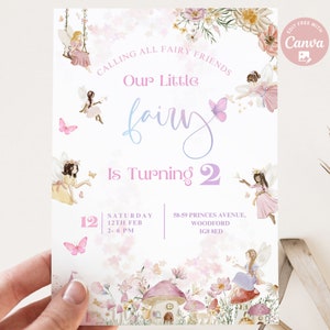 Editable Fairy Birthday Invitation Enchanted Fairy Whimsical Enchanted Pink Floral Fairy Birthday Girls Birthday Garden Party Template