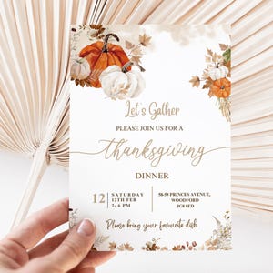 Editable Boho Thanksgiving Dinner Invitation, Let's Give Thanks Invite Thanksgiving Invite, Printable Thanksgiving Invitation, Friendsgiving