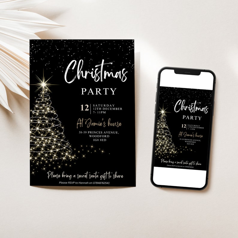 Editable Christmas Party Invitation Christmas Black Party Invite Christmas Party Printable