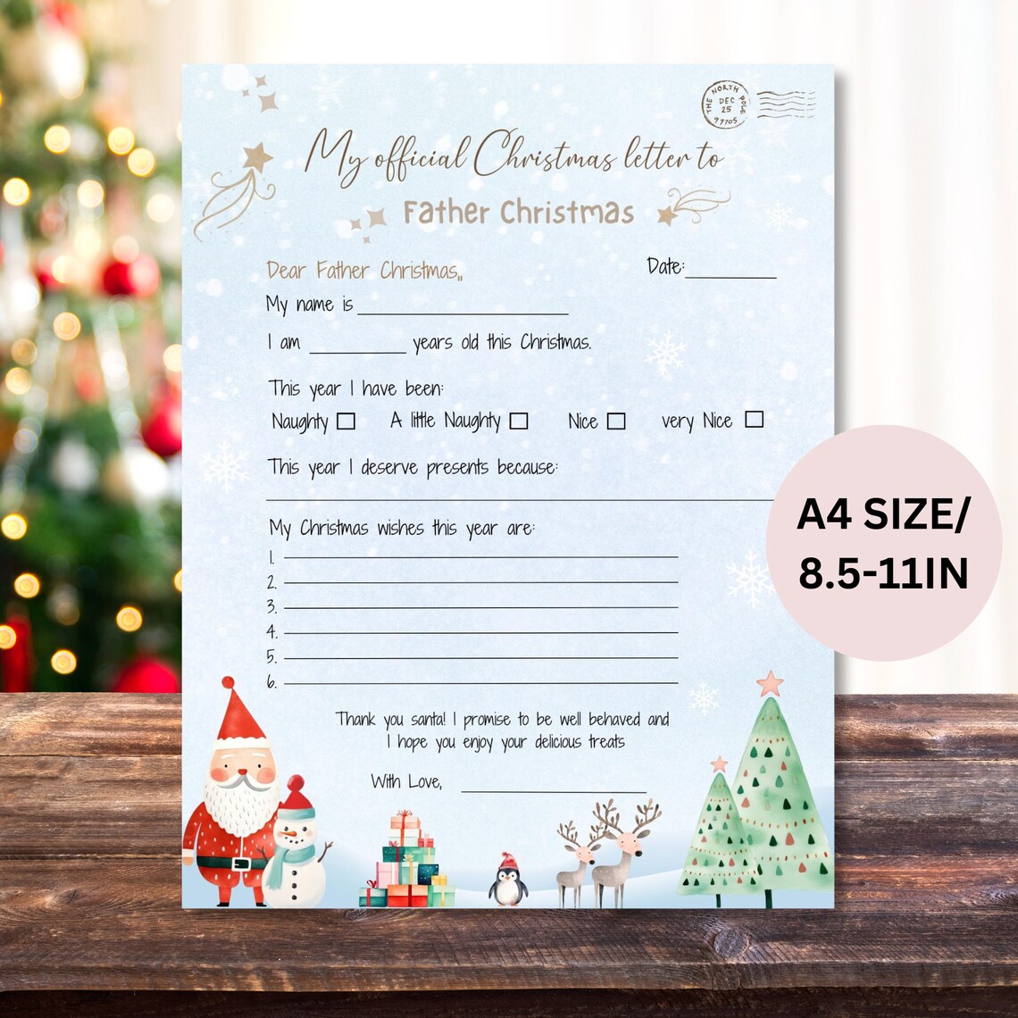 Printable Kids Christmas Letter to Father Christmas Easy to Etsy