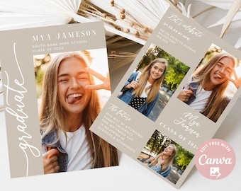 Editable Beige Graduation Invitation 2026 Modern Graduation Announcement Senior High school Graduation Party Class of 2026 Graduation Invite