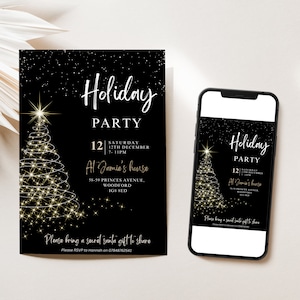 Editable Christmas Party Invitation Christmas Black Party Invite Christmas Party Printable Holiday Party Invitation Template