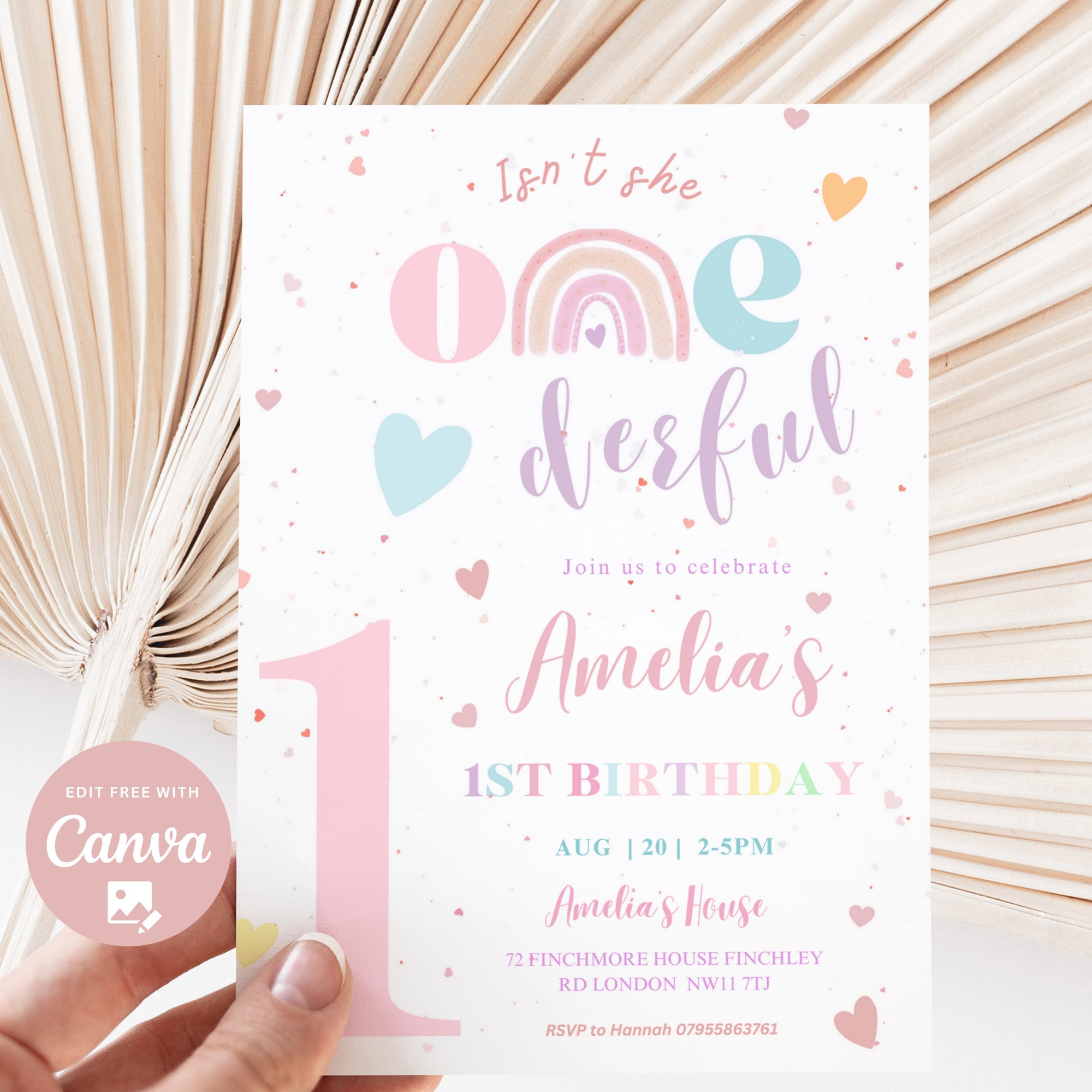 Editable Pastel Boho Rainbow Onederful 1st Birthday Invitation Isnt she Onederful Girls Rainbow 1st Birthday Invite Instant digital download
