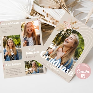 Editable Minimalist Boho Graduation Invitation Graduation Party Invitation Template Grad party Boho Graduation Announcement Digital download