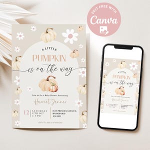 Editable Gender neutral Our Little Pumpkin Fall Baby Shower Invite Boho Halloween Baby Shower Invite  Digital Download Printable Fall invite