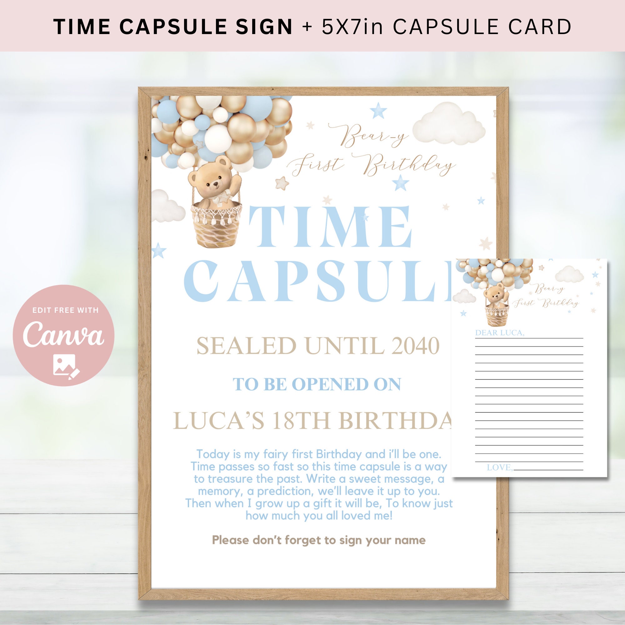 Capsule Sign Examples Editable 1st Birthday Bear Time Capsule Sign 1st Birthday - Etsy