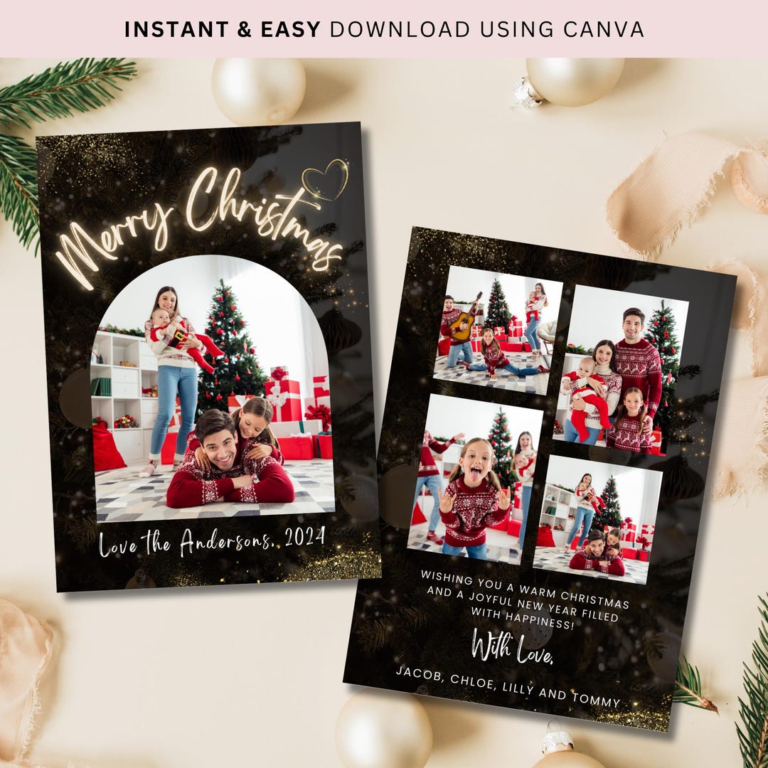Editable Photo Christmas Card Template Merry Christmas Card Modern ...