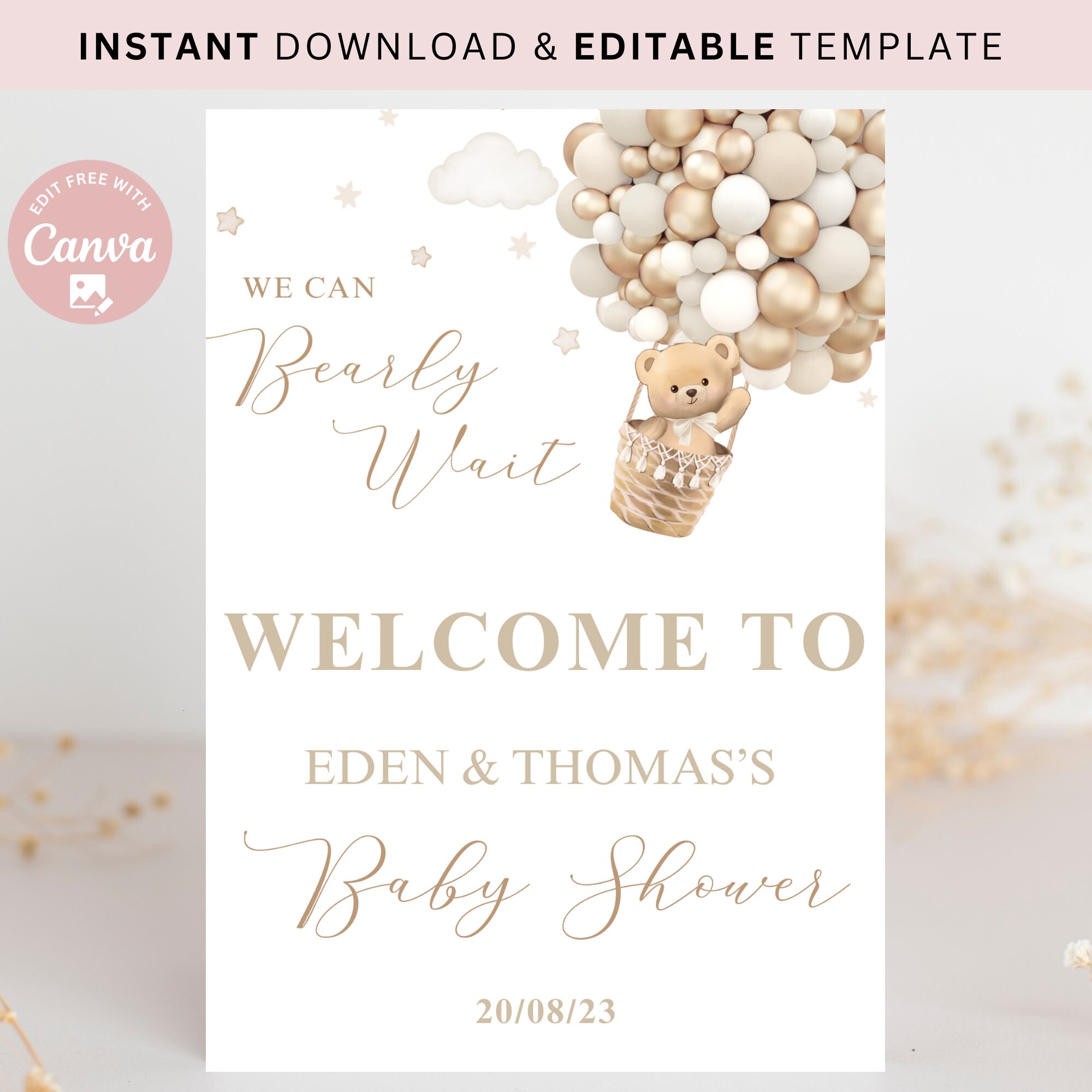 Editable Gender Neutral We Can Bearly Wait Bear Theme Baby Shower ...