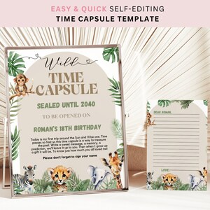 Bewerkbare Safari Wild One 1e verjaardag tijdcapsule teken 1e verjaardag tijdcapsule sjabloon Gastenboek Safari 1e verjaardag Instant Download