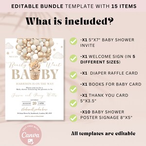 Editable Gender Neutral We Can Bearly Wait Hot Air Balloon Bear Theme ...
