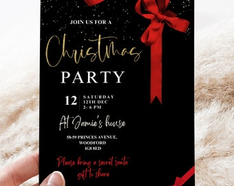 Editable Christmas Party Invitation Christmas Black Party Invite Christmas Party Printable Holiday Party Invitation Template