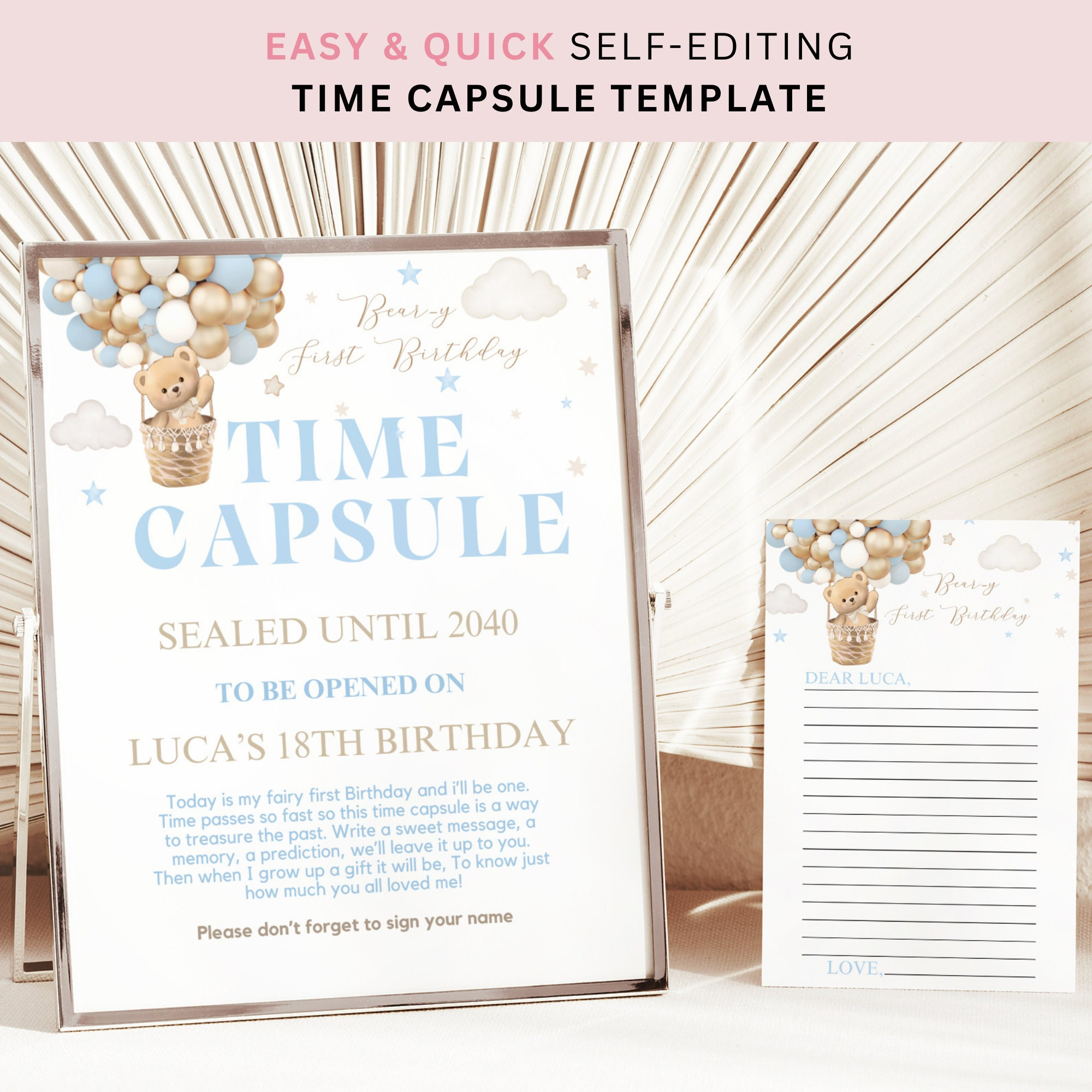 Editable 1st Birthday Bear Time Capsule Sign 1st Birthday - Etsy