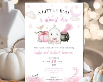 Editable Pink A Little Boo Baby is almost due Shower Invitation Bundle,Girl Halloween Baby Shower Invite, Ghost Halloween Baby Shower Invite