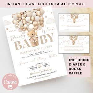 Editable Gender Neutral We Can Bearly Wait Hot Air Balloon Bear Theme ...