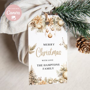 Editable Boho Merry Christmas Gift Tag Printable Christmas Gift Tag Neutral Holiday Party Favor Tag Christmas Gift Tag Download holiday tag