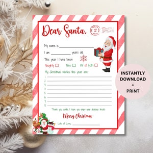 Druckbare Weihnachtsbrief an den Weihnachtsmann Einfach zu drucken Santa Weihnachtswunschliste Sofortiger Download Weihnachtsbrief Vorlage Brief an den Weihnachtsmann für Kinder