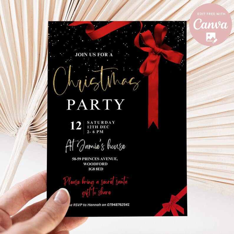Editable Christmas Party Invitation Christmas Black Party - Etsy