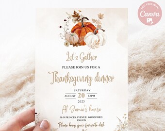 Bearbeitbare Thanksgiving-Dinner-Einladung, lassen Sie uns Dank-Einladung geben, Thanksgiving-Einladung, druckbare Thanksgiving-Einladung, Friendsgiving