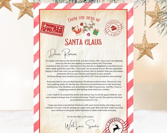 Editable Personalized Kids Letter from Santa Claus From The Desk of Santa Christmas Eve North Pole Mail  Instant Download Printable Template