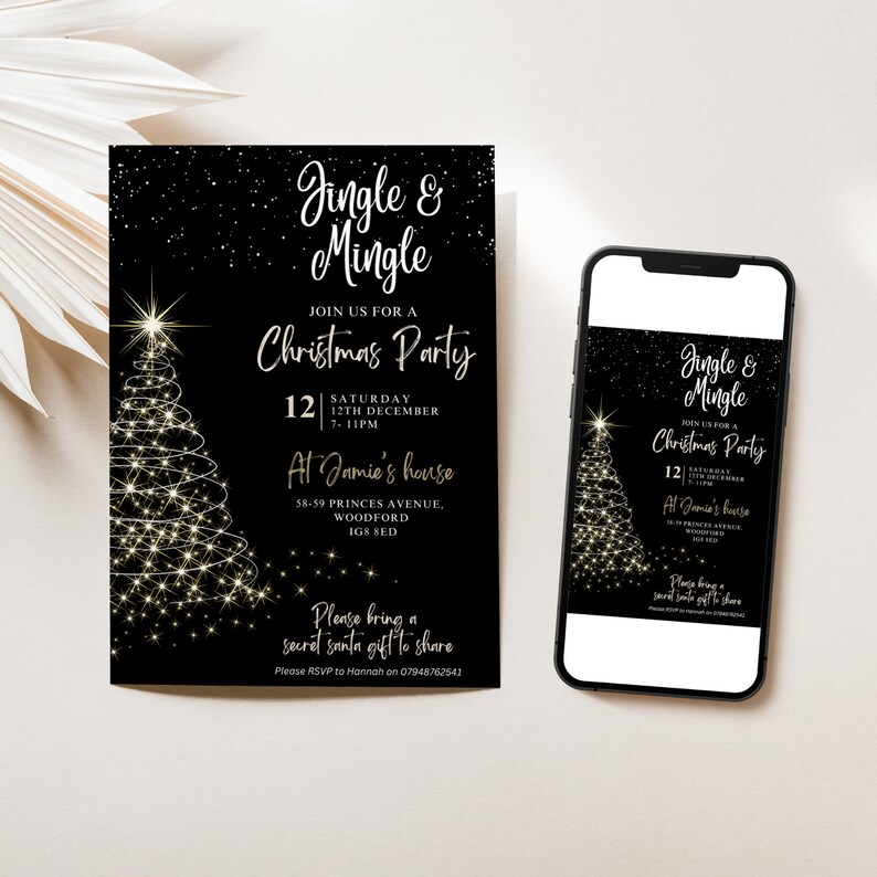 Editable Christmas Party Invitation Christmas Black Party Invite ...
