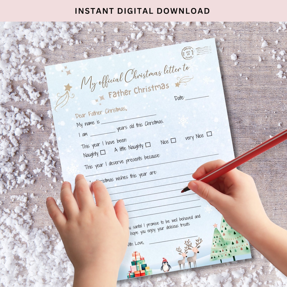 Printable Kids Christmas Letter to Father Christmas Easy to Etsy
