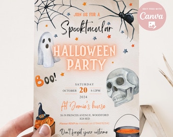 Redigerbar Halloween-inbjudan Neutral Halloween-festinbjudan, Spöklik Halloween-festinbjudan, Halloween-inbjudan digital nedladdning