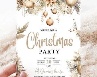 Editable Neutral Boho Christmas Party Invitation Christmas Party Invite Christmas Party Printable Holiday Party Invitation Instant Download