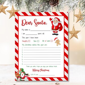 Carta de Navidad imprimible a Santa Fácil de imprimir Lista de deseos de Navidad de Santa Descarga instantánea Plantilla de carta de Santa Carta a Santa para niños