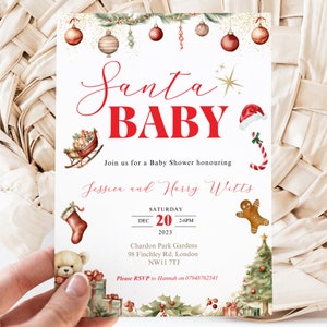 Editable Santa Baby Shower Invitation Gender Neutral Christmas Baby Shower Invitation December Santa Baby Shower Invite, Winter Baby Shower
