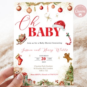 Editable Oh Baby Christmas Baby Shower Invitation Gender Neutral Baby Shower Invitation December Santa Baby Shower Invite Winter Baby Shower