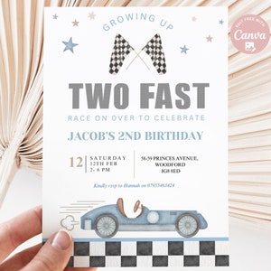 Editable Two Fast Birthday Invitation Race Car 2nd Birthday Boy Invite Racing Car Vintage Racecar Printable Template Instant Download