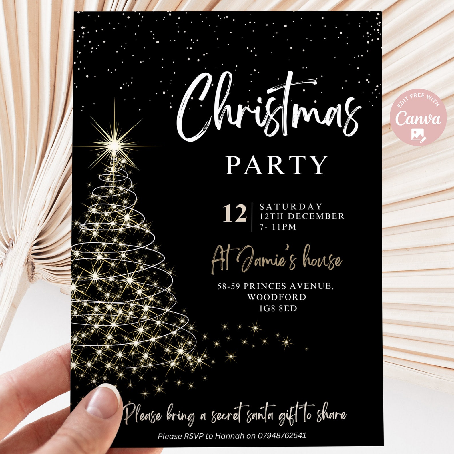 Editable Christmas Party Invitation Christmas Black Party Invite ...