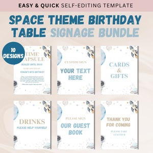 Premier voyage autour du soleil comestibles, lot de panneaux de fête 1er anniversaire, lot de panneaux de table de fête, garçon astronaute de l'espace téléchargement immédiat