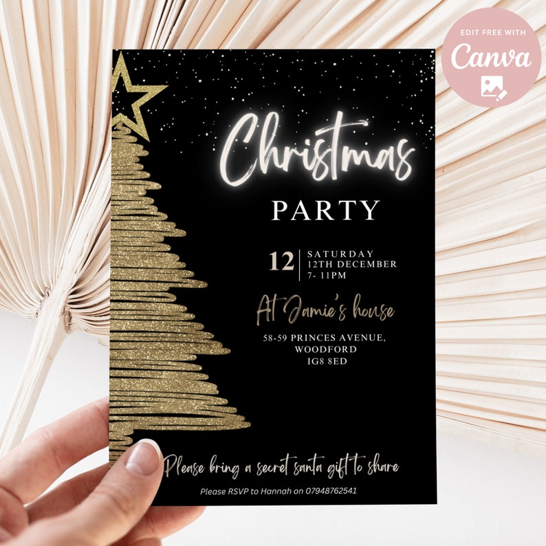 Editable Christmas Party Invitation Christmas Black Party - Etsy