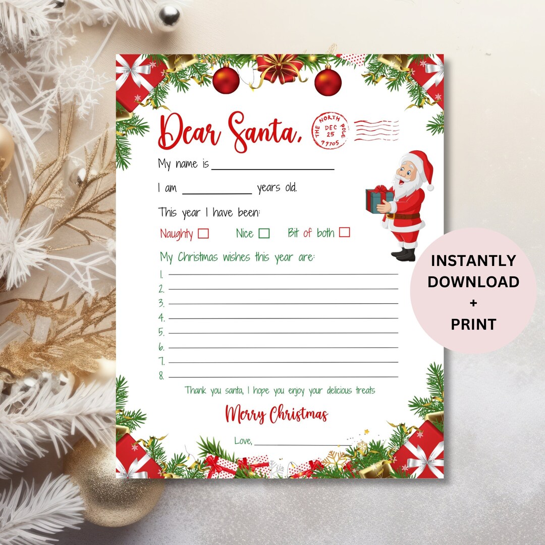 Printable Christmas Letter to Santa Easy to Print Santa Christmas Wish ...