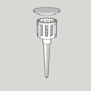 May include: A disassembled metal garden stake with a decorative top and a cylindrical base with a lattice design. The stake is designed to hold a candle or other decorative item.
