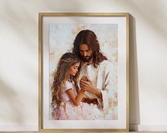 DIGITAL DOWNLOAD Pray With Me - Jesus and Little Girl Praying, Christian Art, Spiritual Home Decor, Printable Wall Decor, Instant Access