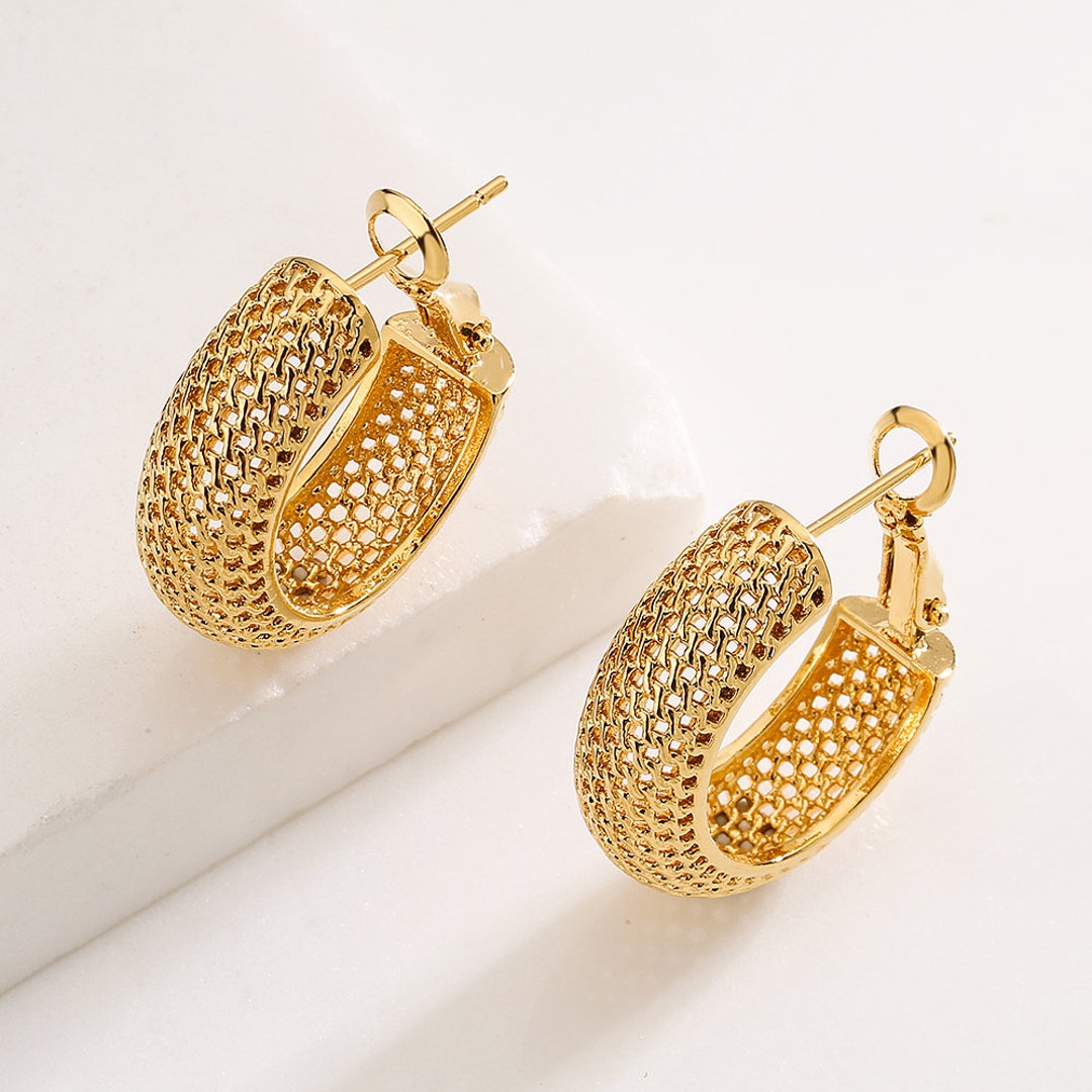 18K Gold Plated Earrings Chunky Hoop Copper Earrings French Style