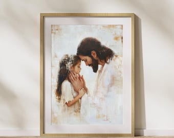 DIGITAL DOWNLOAD Pray With Me - Jesus and Little Girl Praying, Christian Art, Spiritual Home Decor, Printable Wall Decor, Instant Access