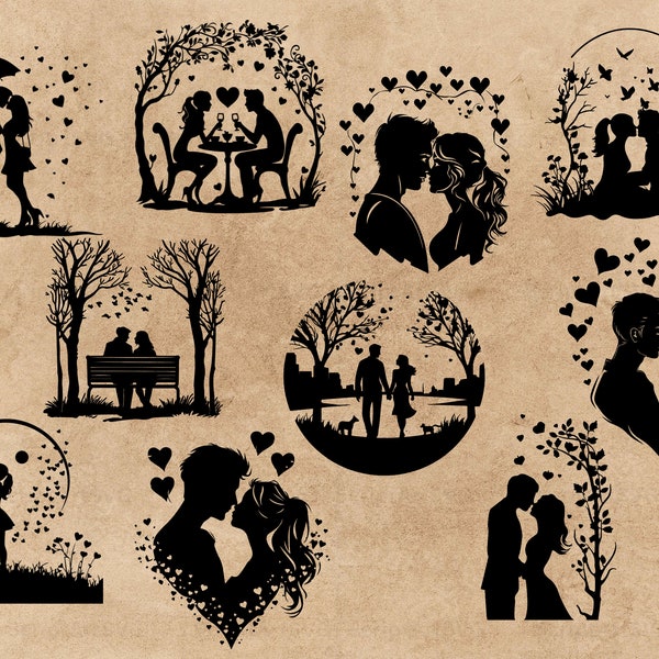 Couple scene SVG bundle Couple Silhouette SVG Love SVG Wedding cut file Love clipart Valentines svg files Lovers svg lovers Romantic Scene