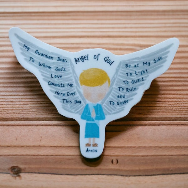 Catholic Sticker Guardian Angel Blue Vinyl Prayer First Communion Confirmation gift Catechism class for phone, water bottle, laptop